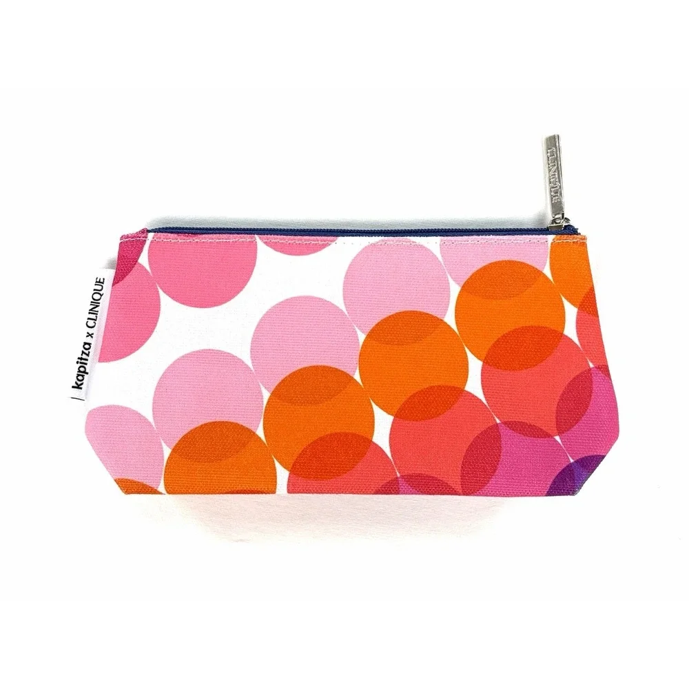 New Kapitza x Clinique Cosmetic Makeup Bag Pouch Geometric Circles Colorful Zip